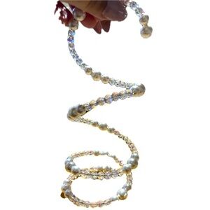 Pearl & Crystal Memory Wire Bracelet, Bridal Jewelry, Wire Wrap,Wedding Jewelry
